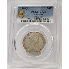 AUSTRALIA 1966 . TWENTY 20 CENTS COIN . VARIETY . WAVY 2